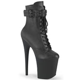 Pleaser FLAMINGO-1020STR Black Faux Leather 8 Inch Heel, 4 Inch Platform Lace-Up Front Ankle Boot, Side Zip